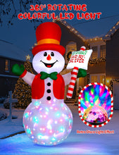Load image into Gallery viewer, 8ft Christmas Inflatable Outdoor Decoration Snowman, Gentleman Snowman Holding Sign Welcoming Guest, Built-in Rotating Disco Light, Blow Up Outside Decor for Xmas Holiday Lawn Yard Garden
