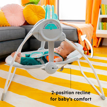 Load image into Gallery viewer, Bright Starts Portable Automatic 6-Speed Baby Swing with Adaptable Speed, Taggies, Music, Removable-Toy-Bar, 0-9 Months 6-20 lbs (Whimsical Wild)
