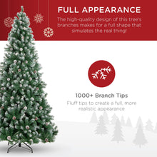 Load image into Gallery viewer, Best Choice Products 9ft Pre-Decorated Holiday Christmas Tree for Home, Office, Party Decoration w/ 2,028 PVC Branch Tips, Partially Flocked Design, Pine Cones, Metal Hinges &amp; Base
