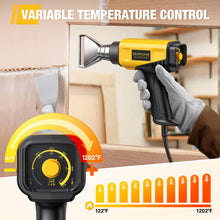 Load image into Gallery viewer, SEEKONE 1800W Heat Gun Compact Design Heavy Duty Hot Air Gun 122℉~1202℉（50℃- 650℃）Variable Temperature Control for 2 Speed Settings with 4 Nozzels for Crafts, Vinyl Wrap, Shrink Tubing
