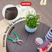 Load image into Gallery viewer, Keter Circa 3-in-1 Outdoor Resin Ottoman Deck Storage Box with 37-Gallon Storage, All-Weather, Easy Assembly, Stylish Patio Table and Seat, Brown

