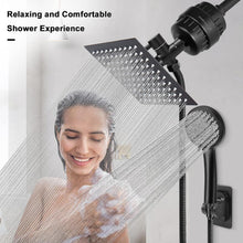 Load image into Gallery viewer, NearMoon Filtered Rain Shower Head, High Pressure 8″Square, and 5 settings Handheld Shower Filter Combo with Self-adhesive Holder/1.5M Hose -1 Replaceable Filter Cartridge (Matte Black)
