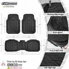 Load image into Gallery viewer, CAR PASS DeepDish Floor Mats for Cars, Heavy Duty Rubber Car Mats 3-Piece, Universal M~XL Size Trim-to Fit Automotive Floor Mats for Truck Van SUV Durable Waterproof All Weather Car Mats (Solid Black)
