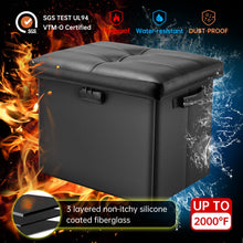Load image into Gallery viewer, DocSafe Storage Ottoman with Lock,Fireproof Folding Ottoman Foot Rest Stool Storage Chest with Storage Safe for Important Documents,Waterproof 17 Inches Short Ottoman Foot Stool with Handles,Black
