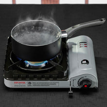 Load image into Gallery viewer, Chef Master 15,000 BTU Output Portable Butane Camping Stove, Peizo Click Ignition, Double Wind-Guard Portable Stove Burner for Emergencies, Tailgating, Hiking, Backpacking &amp; Camping Essentials - 90019
