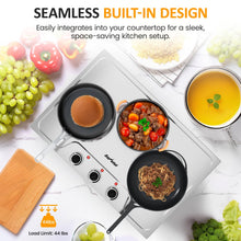 Load image into Gallery viewer, Sunvivi 1800W Triple Burner Portable Electric Ceramic Stove – Knob Control, Indicator Light, Compatible with All Cookware, Ideal for Multiple Cooking Scenarios, Silver
