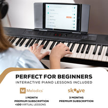 Load image into Gallery viewer, Alesis Melody 61 Keyboard Piano for Beginners with 61 Keys, Speakers, Stand, Bench, Headphones, Tablet/Sheet Music Stand, 300 Sounds and Music Lessons
