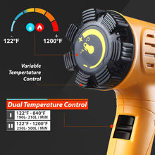 Load image into Gallery viewer, COWALT Heat Gun 1800W Fast Heating for Vinyl Wrap, Crafting, Shrink Tubing, Paint, Epoxy Resin, Candle Making Variable, Adjustable Temperature, Overload Protection Hot Air Gun Kit Nozzles, Scraper

