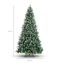 Load image into Gallery viewer, Best Choice Products 4.5ft Pre-Decorated Holiday Christmas Tree for Home, Office, Party Decoration w/ 450 PVC Branch Tips, Partially Flocked Design, Pine Cones, Metal Hinges &amp; Base
