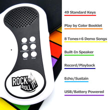 Load image into Gallery viewer, MUKIKIM Rock and Roll It - The Original Rainbow Piano. Roll Up Flexible Piano Keyboard for Kids / Beginners. Portable 49 Keys Silicone Piano Pad. Play-by-Color Songbook Included!
