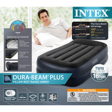 Load image into Gallery viewer, Intex 64121ED Dura-Beam Plus Pillow Rest Air Mattress: Fiber-Tech – Twin Size – Built-in Electric Pump – 16.5in Bed Height – 300lb Weight Capacity

