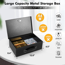 Load image into Gallery viewer, KYODOLED Fireproof Document Box with Key Lock, Small Lock Box for Personal Items, Fire and Water Resistance, Fireproof Safe Box for Documents, Jewelry, Passport, Cash, 12.8&#39;&#39; x 8.4&#39;&#39; x 4.5&#39;&#39; Black
