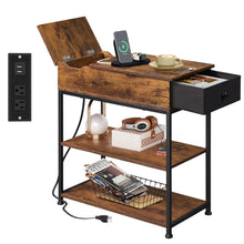 Load image into Gallery viewer, WLIVE Narrow Side Table with Charging Station, End Table for Living Room, Couch Side Table with Fabric Drawer for Bedroon, 11.8‘’W 23.6‘’L 24‘’H, Rustic Brown
