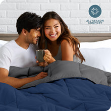 Load image into Gallery viewer, Bare Home Queen Comforter - Reversible Colors - Goose Down Alternative - Ultra-Soft - Premium 1800 Series - All Season Warmth - Bedding Comforter (Queen, Dark Blue/Grey)
