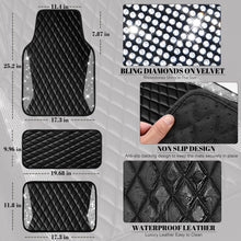 Load image into Gallery viewer, CAR PASS Bling Leather Car Mats Shining Diamond Floor Mats Crystal Rhinestone Sparkly Glitter Carpet Anti-Slip Waterproof Pad Universal Fit Automotive SUV, Sedan, Van, 5pcs Girl Women, Black Silver
