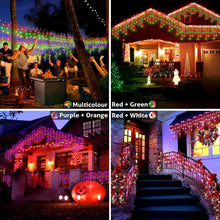 Load image into Gallery viewer, RGB 128 Function 16 Color Christmas Lights Outdoor Waterproof Color changing 504 LED 52FT Curtain Fairy Lights Outside 8 Modes with Timer Plug In Hanging String Lights for Wedding Party Home Garden

