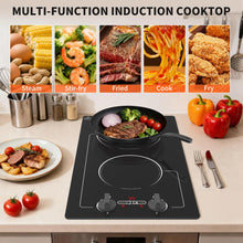 Load image into Gallery viewer, VBGK 2 burner Induction cooktop,110V 2300W double burner hot plate with LED Touch Screen, 9 Power Levels, Kids Lock &amp; Timer, Overheat Protection, knob and touch control Double Induction Cooktop
