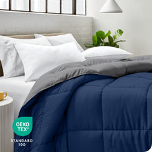 Load image into Gallery viewer, Bare Home Queen Comforter - Reversible Colors - Goose Down Alternative - Ultra-Soft - Premium 1800 Series - All Season Warmth - Bedding Comforter (Queen, Dark Blue/Grey)
