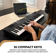 Load image into Gallery viewer, Alesis Melody 61 Keyboard Piano for Beginners with 61 Keys, Speakers, Stand, Bench, Headphones, Tablet/Sheet Music Stand, 300 Sounds and Music Lessons
