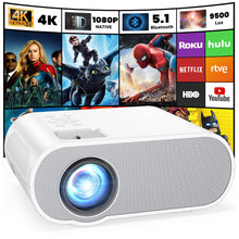 Load image into Gallery viewer, HOMPOW Projector, Native 1080P Full HD Bluetooth Projector with Speaker, Outdoor Portable Movie Mini Projector Compatible with Laptop, Smartphone, TV Stick, Xbox, PS5
