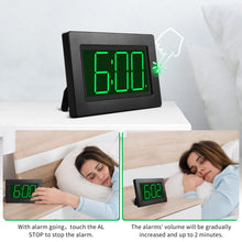 Load image into Gallery viewer, KWANWA Alarm Clock, Wall Clock, Digital Clock, 3&quot; LED Digit Display, Battery Operated, Adjustable Brightness, Auto Night Mode, Auto Alarm Volume Increasing, Wall-Mount &amp; Table-top
