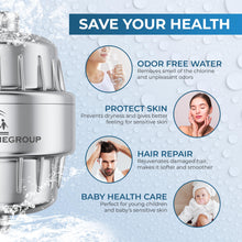 Load image into Gallery viewer, AquaHomeGroup 20 Stage Shower Head Filter with Vitamin C E A for Hard Water - High Output Filter to Remove Chlorine and Fluoride - 2 Replacement Cartridges - Consistent Flow Showerhead Filter
