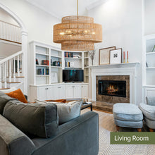 Load image into Gallery viewer, InterMaka 24” Boho Large Rattan Chandelier Light Fixture,6-Light Large Hand Woven Pendant Light Fixture Farmhouse Rustic Chandeliers for Kitchen Bedroom, Dining Room, Living Room, Hallway, Foyer
