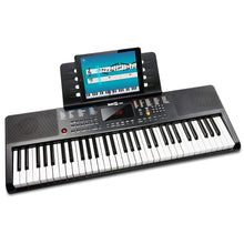 Load image into Gallery viewer, RockJam Compact 61 Key Keyboard with Sheet Music Stand, Power Supply, Piano Note Stickers &amp; Simply Piano Lessons
