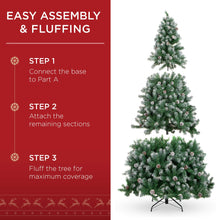 Load image into Gallery viewer, Best Choice Products 7.5ft Pre-Decorated Holiday Christmas Tree for Home, Office, Party Decoration w/ 1,346 PVC Branch Tips, Partially Flocked Design, Pine Cones, Metal Hinges &amp; Base
