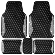 Load image into Gallery viewer, CAR PASS Bling Leather Car Mats Shining Diamond Floor Mats Crystal Rhinestone Sparkly Glitter Carpet Anti-Slip Waterproof Pad Universal Fit Automotive SUV, Sedan, Van, 5pcs Girl Women, Black Silver
