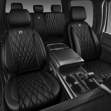 Load image into Gallery viewer, CAR PASS 5 Seats Piping Luxury Faux Leather Seat Covers Full Set, Anti-Slip Waterproof Seat Covers Compatible with Front Armrests, Universal Fit for Suvs,Vans,Trucks,Airbag Compatible, Pure Black
