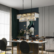 Load image into Gallery viewer, Weesalife Crystal Chandeliers for Dining Room 11-Light Black Modern Chandelier Rectangle Contemporary Pendant Light Fixture for Kitchen Island Bar L33.5 Inch

