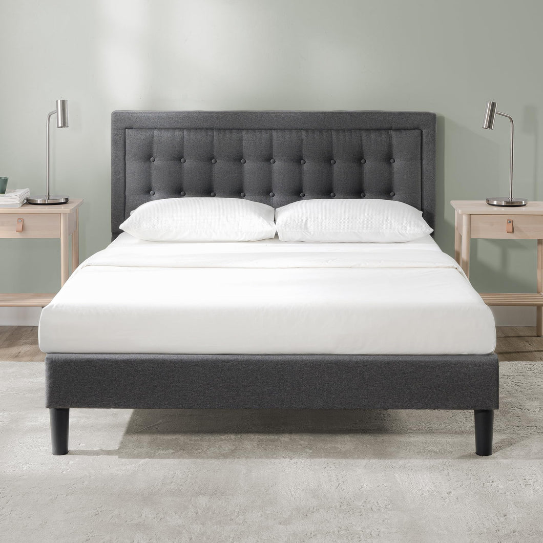 ZINUS Dachelle Upholstered Platform Bed Frame, Mattress Foundation, Wood Slat Support, No Box Spring Needed, Eco Friendly WonderBox (TM) Packaging, Easy Assembly, Dark Grey, King