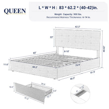 Load image into Gallery viewer, Allewie Upholstered Queen Size Platform Bed Frame with 4 Storage Drawers and Headboard, Square Stitched Button Tufted, Mattress Foundation with Wooden Slats Support, No Box Spring Needed, Light Grey
