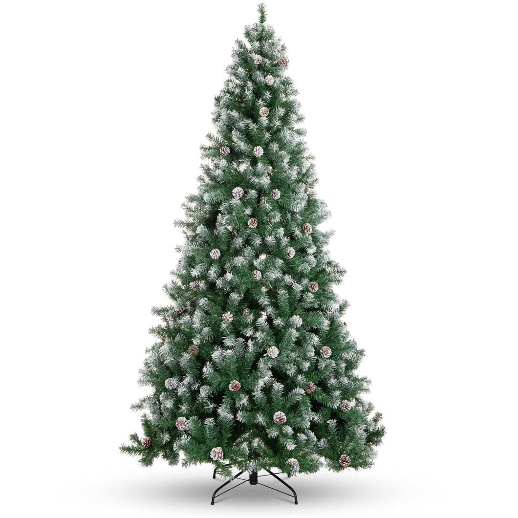 Best Choice Products 6ft Pre-Decorated Holiday Christmas Tree for Home, Office, Party Decoration w/ 1,000 PVC Branch Tips, Partially Flocked Design, Pine Cones, Metal Hinges & Base