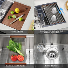 Load image into Gallery viewer, SANYCASA Kitchen Sink 32&quot; x 19&quot; Multifunctional Undermount Workstation Kitchen Sink S304 Stainless Steel Handmade Modern Single Bowl Kitchen Sink with Accessories and Integrated Ledge - 10 Inch Depth
