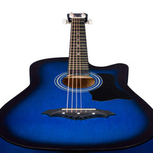 Load image into Gallery viewer, Joymusic 38 inch blueburst beginner acoustic guitar kit,bundle with a strap with picks holder,digital tuner, set strings, capo,cleaning cloth,6 picks,gig bag.(JG-38C,BLS)
