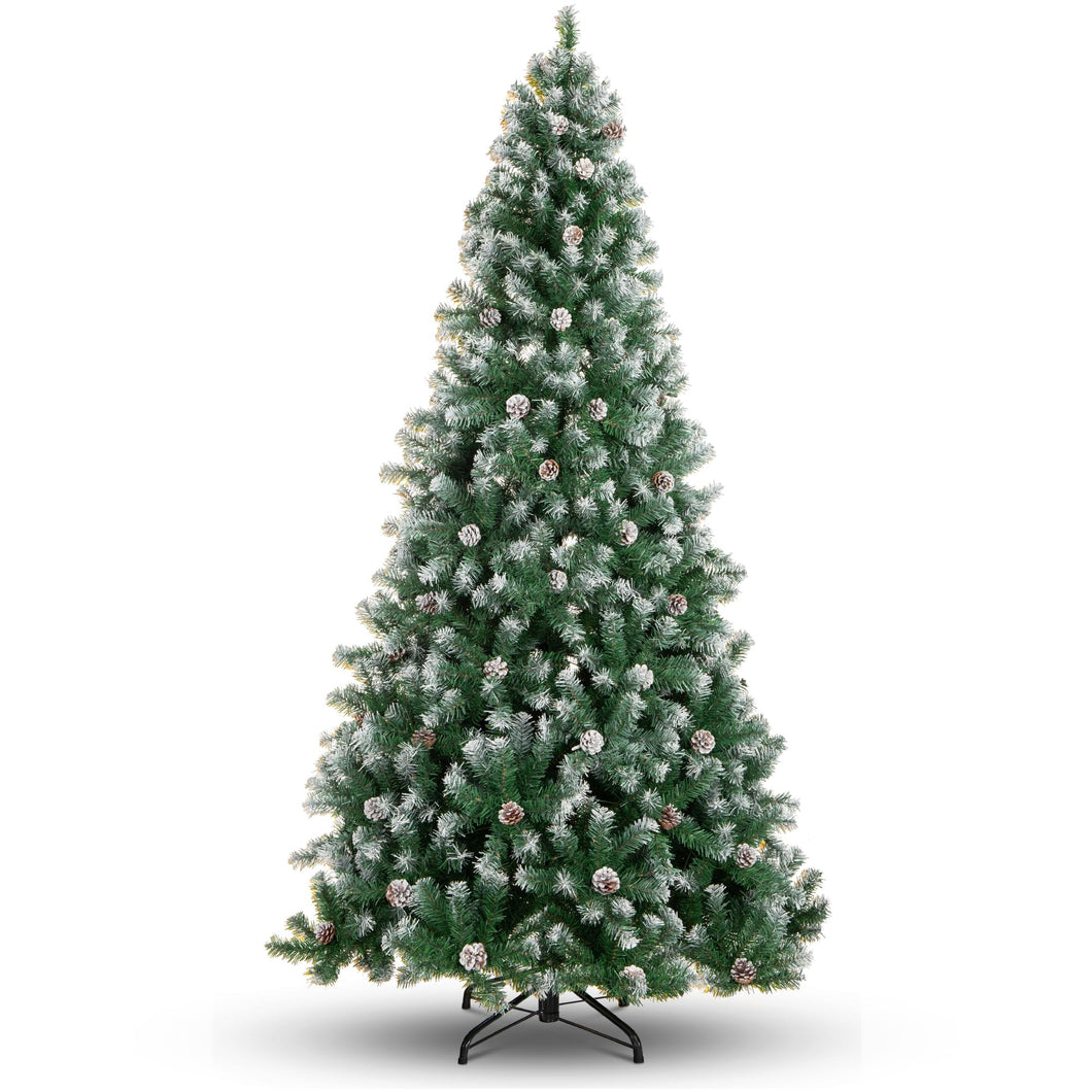 Best Choice Products 4.5ft Pre-Decorated Holiday Christmas Tree for Home, Office, Party Decoration w/ 450 PVC Branch Tips, Partially Flocked Design, Pine Cones, Metal Hinges & Base