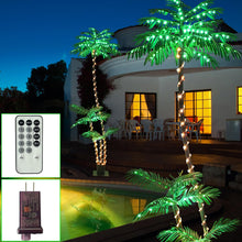 Load image into Gallery viewer, SOSHOT 7FT Lighted Artificial Palm Tree with Three Trunks and 260 LED Lights - Ideal for Outdoor/Indoor Use, Perfect for Tiki Bars, Patios, Homes, Offices, Beaches, Yards Pool, and Cruise Party
