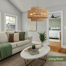 Load image into Gallery viewer, InterMaka 24” Boho Large Rattan Chandelier Light Fixture,6-Light Large Hand Woven Pendant Light Fixture Farmhouse Rustic Chandeliers for Kitchen Bedroom, Dining Room, Living Room, Hallway, Foyer
