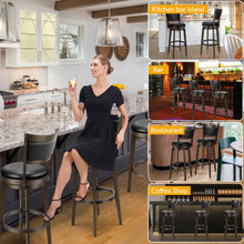 Load image into Gallery viewer, PrimeZone Swivel Bar Stools Set of 2, 26 Inch Counter Height Barstools, Black Faux Leather Bar Stool with High Backrest &amp; Solid Wood Legs &amp; Wrap-around Footrest, Counter Stools for Kitchen Island, Pub
