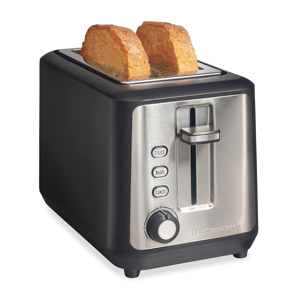 Hamilton Beach Gourmet 2 Slice Slot Toaster with Extra Long & Wide Slots, Sure-Toast Technology, Shade Selector, Bagel Setting, Matte Black and Stainless Steel (22996)