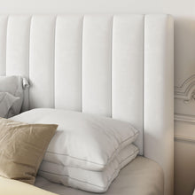 Load image into Gallery viewer, Allewie Full Bed Frame/Velvet Upholstered Bed Frame with Vertical Channel Tufted Headboard/Strong Wooden Slats/Platform Bed Frame/Mattress Foundation/Box Spring Optional/Easy Assembly/White
