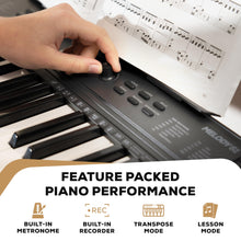 Load image into Gallery viewer, Alesis Melody 61 Keyboard Piano for Beginners with 61 Keys, Speakers, Stand, Bench, Headphones, Tablet/Sheet Music Stand, 300 Sounds and Music Lessons
