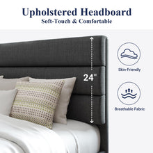 Load image into Gallery viewer, Allewie Queen Size Platform Bed Frame with Fabric Upholstered Headboard and Wooden Slats Support, Fully Upholstered Mattress Foundation/No Box Spring Needed/Easy Assembly, Dark Grey
