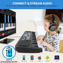 Load image into Gallery viewer, Pyle Electric Keyboard Piano 49 Keys - Portable Digital Musical Karaoke Piano Keyboard - 8 Rhythms 16 Tones, Stereo Speakers, Rechargeable Battery - Wired Microphone - Beginners Kids Adult
