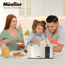 Load image into Gallery viewer, Mueller UltraToast Full Stainless Steel Toaster 4 Slice, Long Extra-Wide Slots with Removable Tray, Cancel/Defrost/Reheat Functions, 6 Browning Levels with LED Display, Kitchen Essentials &amp; Gadgets
