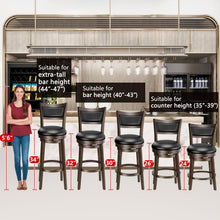 Load image into Gallery viewer, PrimeZone Swivel Bar Stools Set of 2, 26 Inch Counter Height Barstools, Black Faux Leather Bar Stool with High Backrest &amp; Solid Wood Legs &amp; Wrap-around Footrest, Counter Stools for Kitchen Island, Pub
