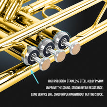 Load image into Gallery viewer, Soulmate Bb Standard Trumpet Set for Beginner Brass Student Trumpet Instrument with Carrying Hard Case, Cleaning Kit, 7C Mouthpiece and Gloves (Gold)
