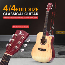 Load image into Gallery viewer, Pyle Beginner Cutaway Acoustic Guitar Kit, 4/4 Full Size All Wood Dreadnought Stringed Instrument with Gig Bag, Steel Strings, Picks, Strap, Capo, For Students and Adults, Natural
